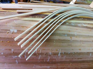 Ash strips for the outer stems are bent and ready for glueing