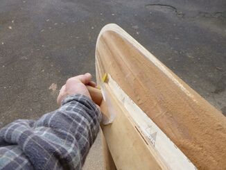 Laminated outer stem - Sanding with a plank