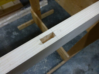 Finished mortise for one end of a rib